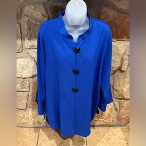 Ali Miles Royal Blue Lagenlook Tunic Blouse Shacket Womens XL Artsy Buttons
